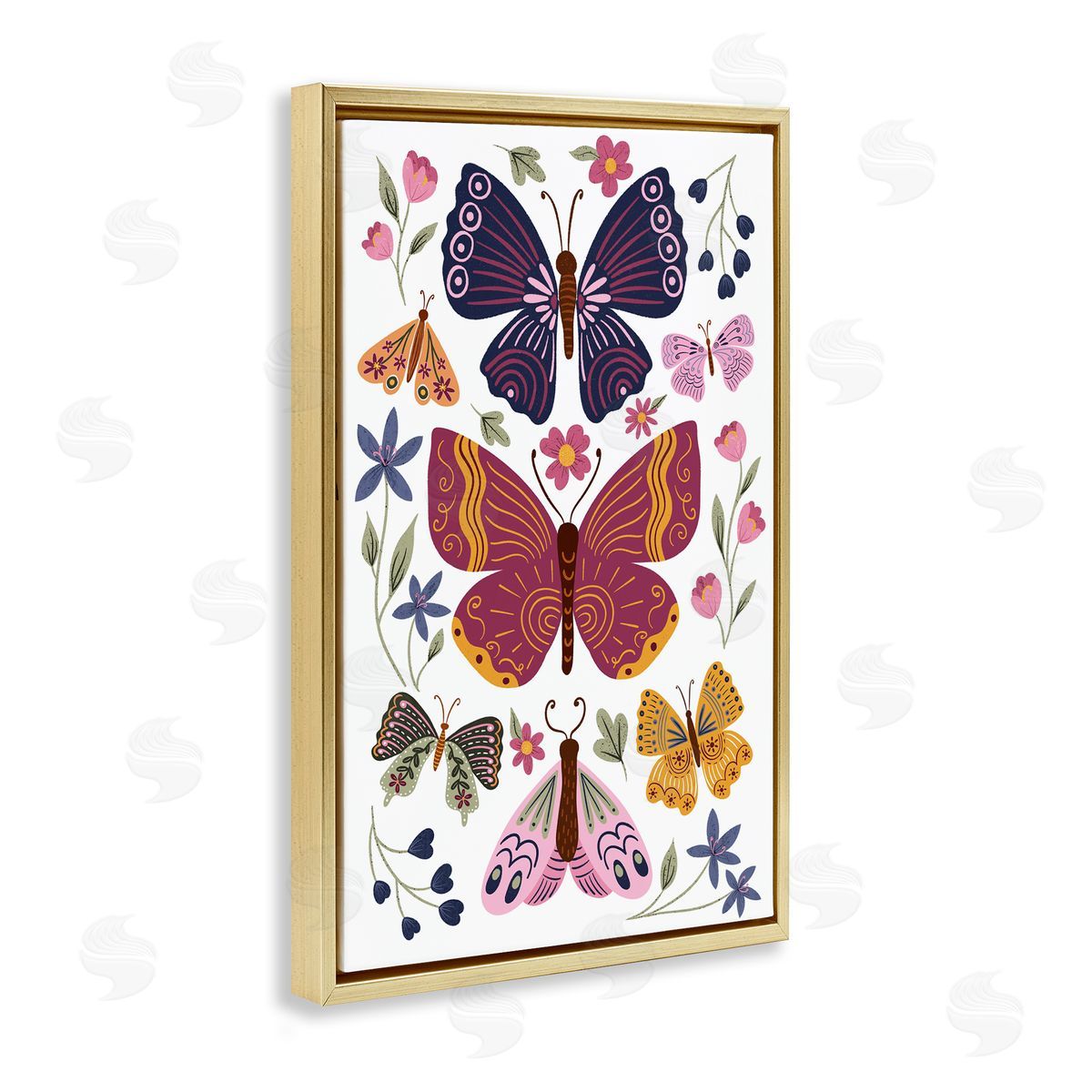 JJ Design House LLC Symmetrical Butterflies & Flowers Gold Floating Frame Canvas Wall Art Print