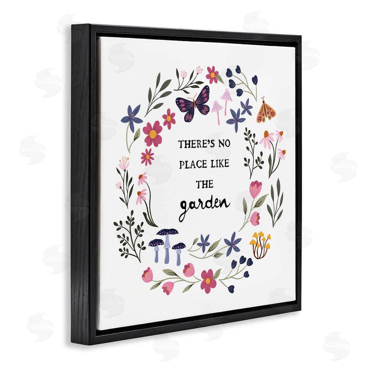 JJ Design House LLC No Place Like Garden Wreath Black Floating Frame Canvas Wall Art Print