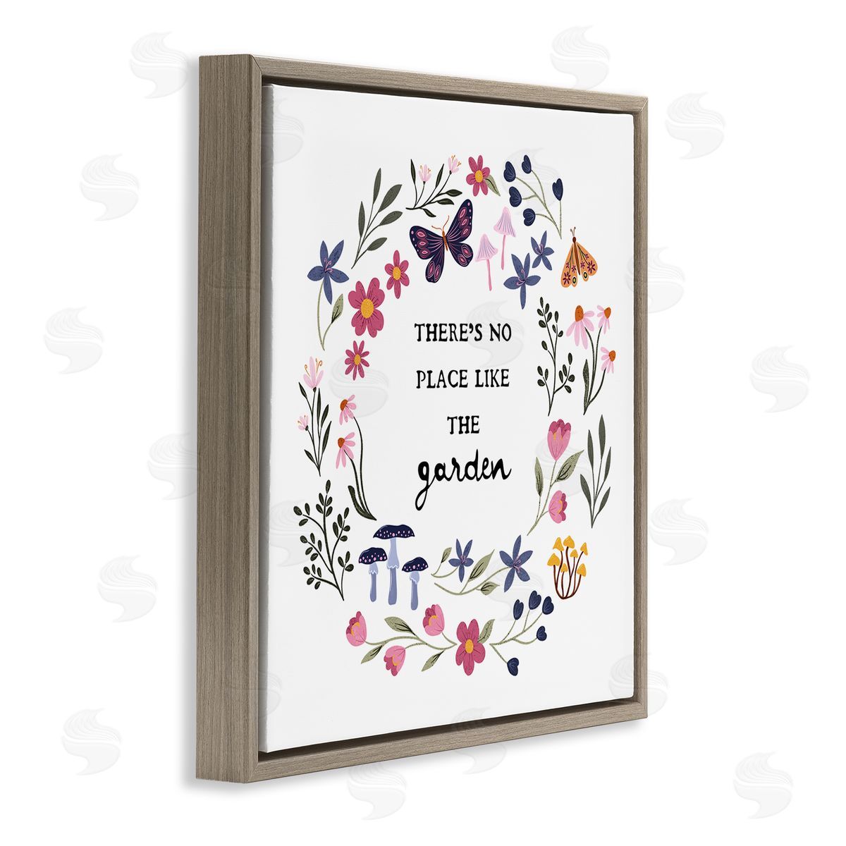 JJ Design House LLC No Place Like Garden Wreath Brown Floating Frame Canvas Wall Art Print