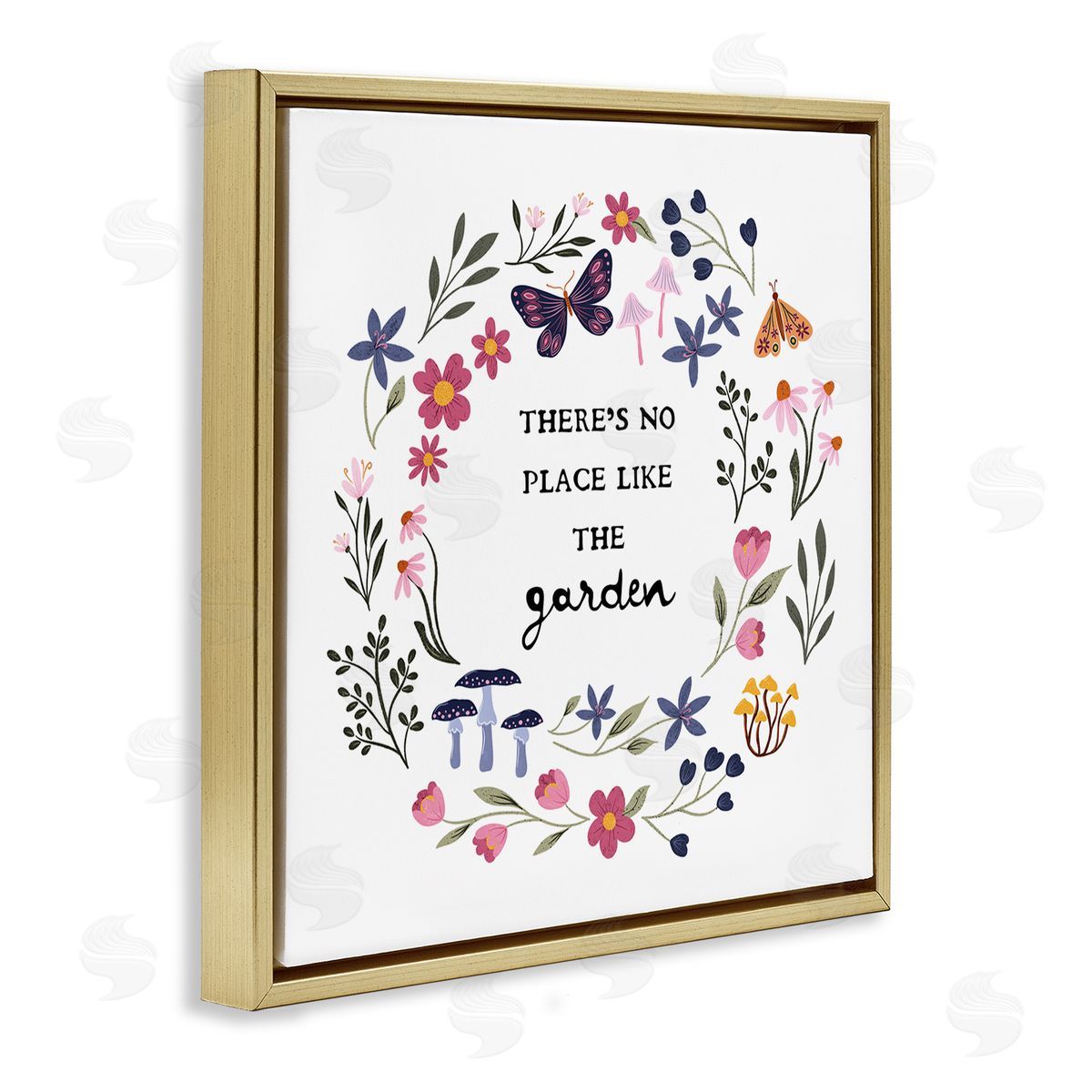 JJ Design House LLC No Place Like Garden Wreath Gold Floating Frame Canvas Wall Art Print