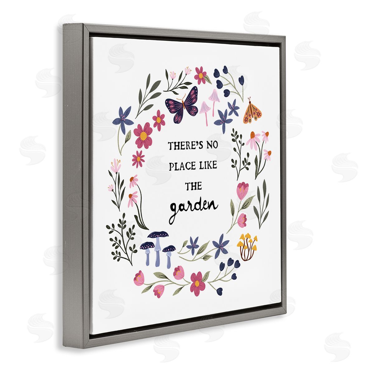 JJ Design House LLC No Place Like Garden Wreath Gray Floating Frame Canvas Wall Art Print