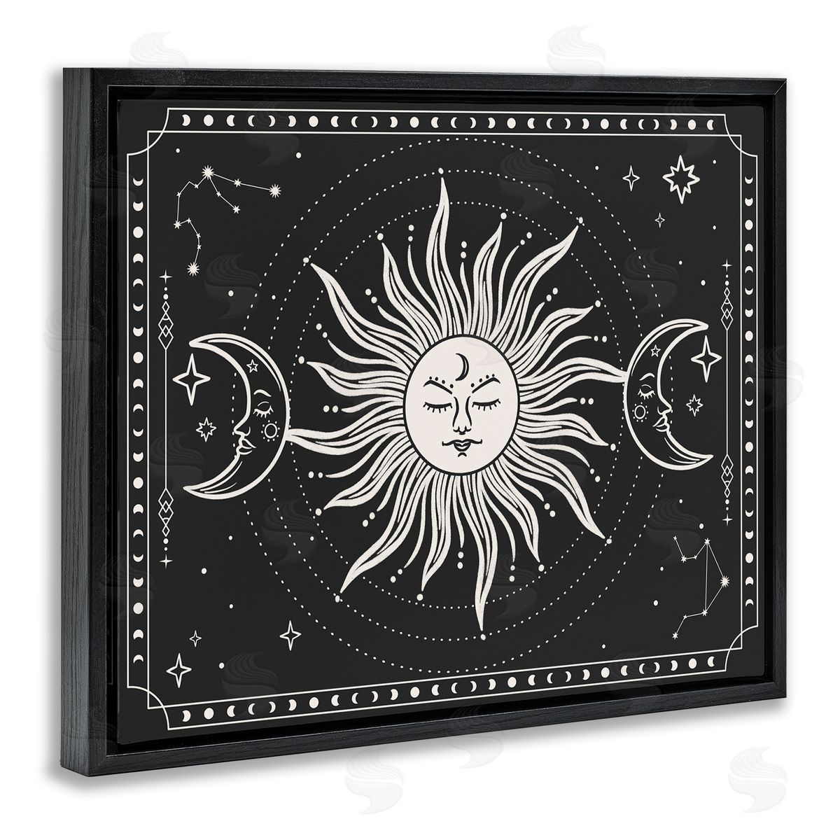 JJ Design House LLC Astrology Sun & Moon Pattern Black Floating Frame Canvas Wall Art Print