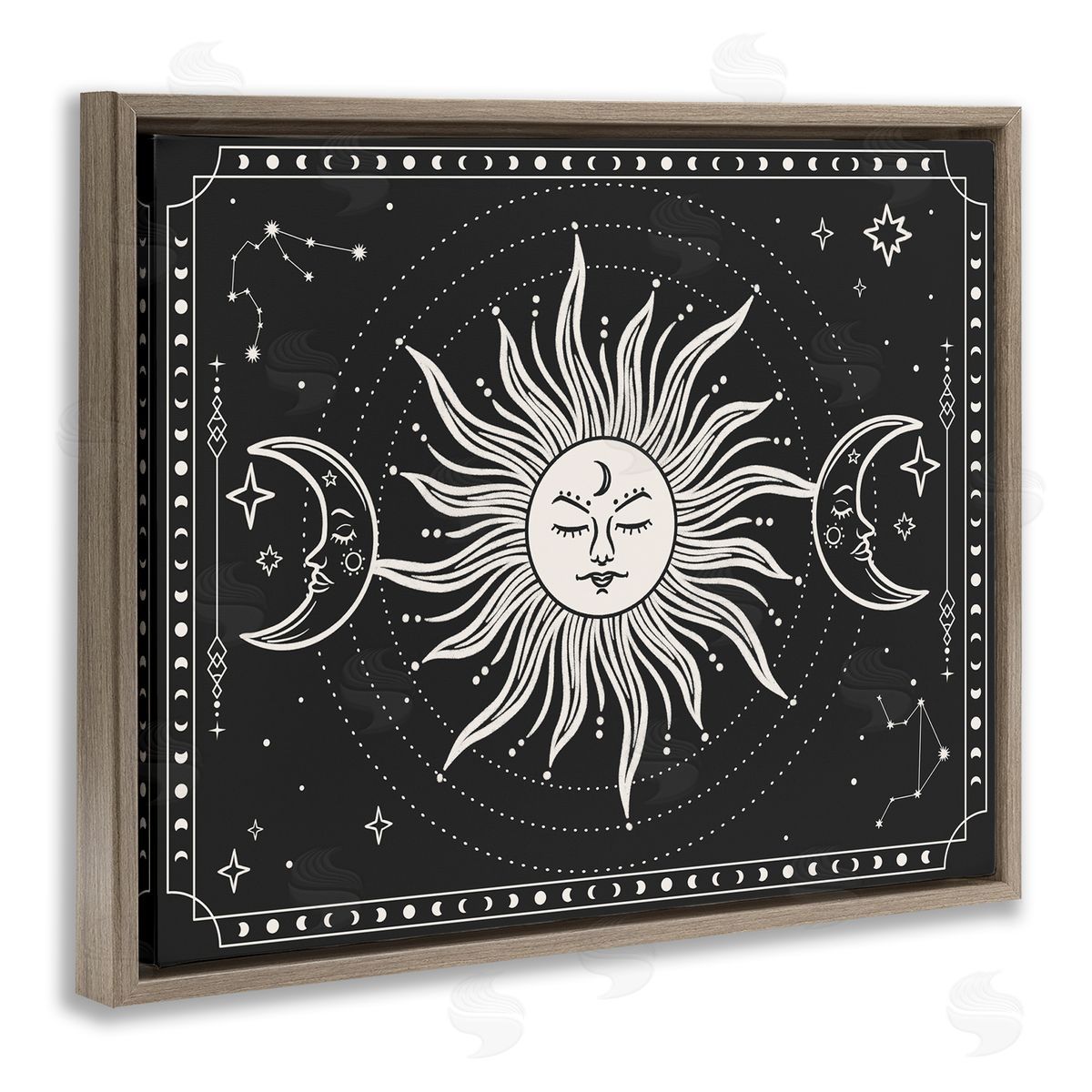 JJ Design House LLC Astrology Sun & Moon Pattern Brown Floating Frame Canvas Wall Art Print