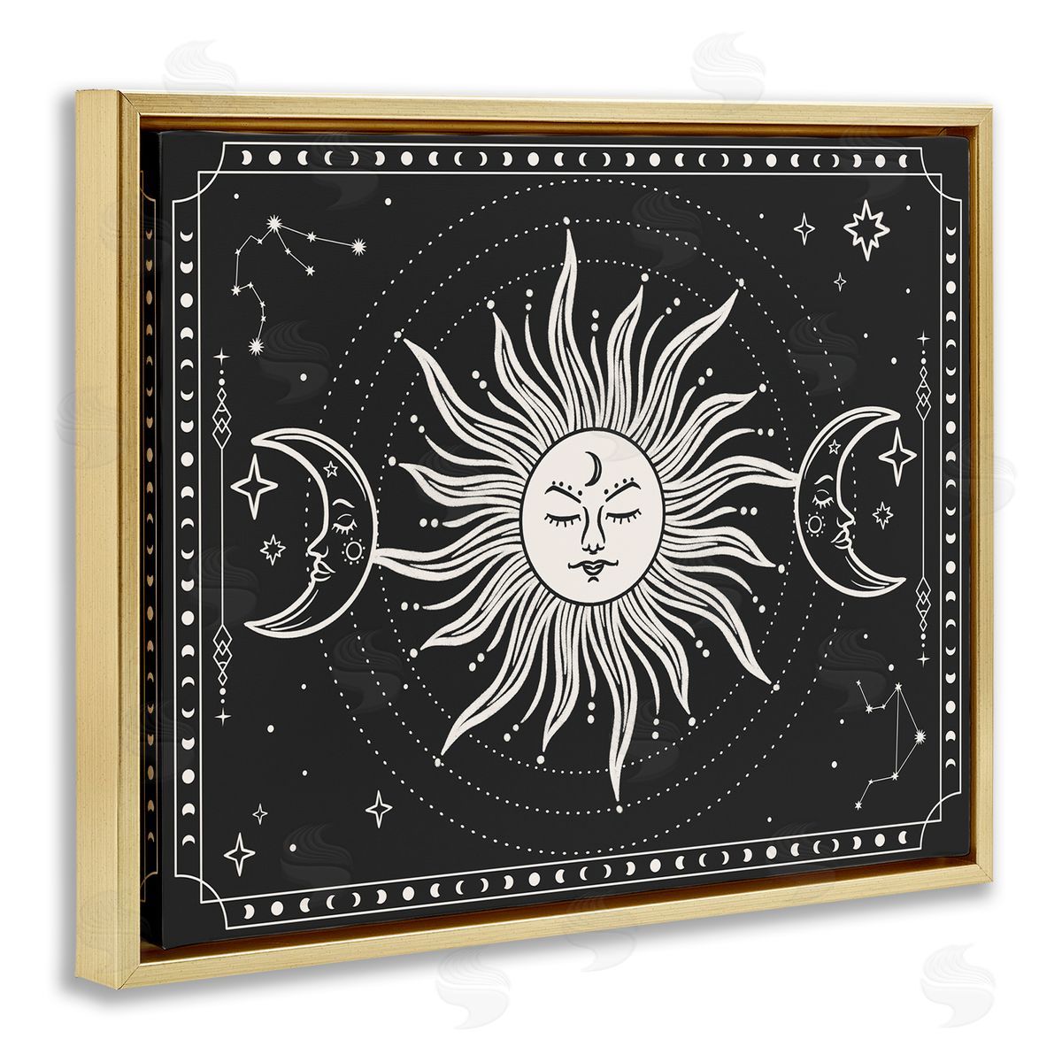 JJ Design House LLC Astrology Sun & Moon Pattern Gold Floating Frame Canvas Wall Art Print