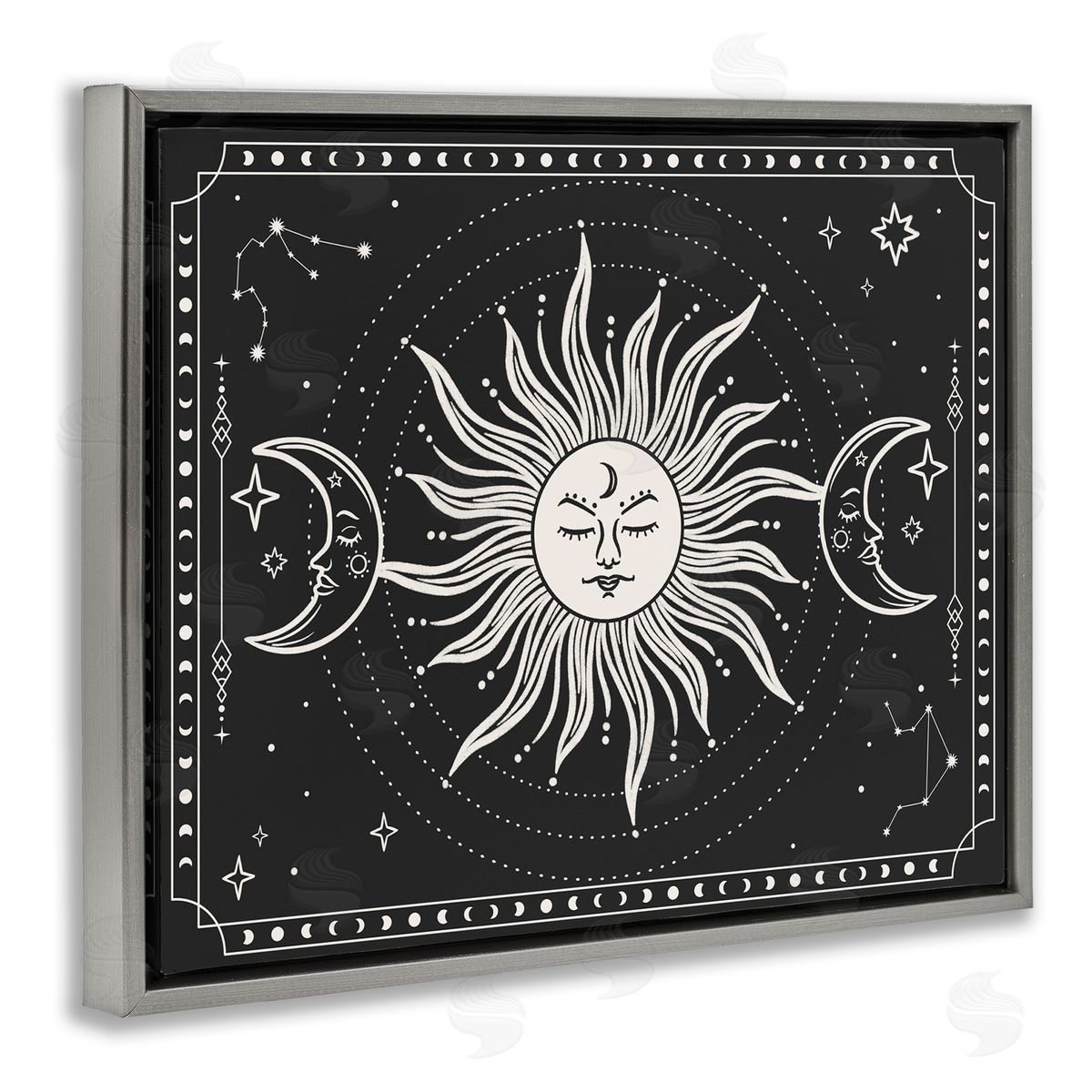 JJ Design House LLC Astrology Sun & Moon Pattern Gray Floating Frame Canvas Wall Art Print