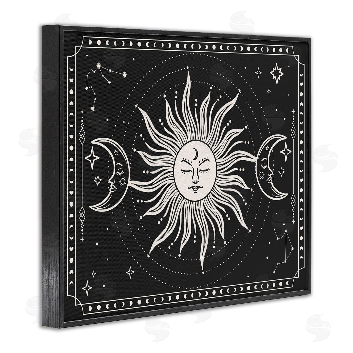 JJ Design House LLC Astrology Sun & Moon Pattern Black Framed Giclee Wall Art Print