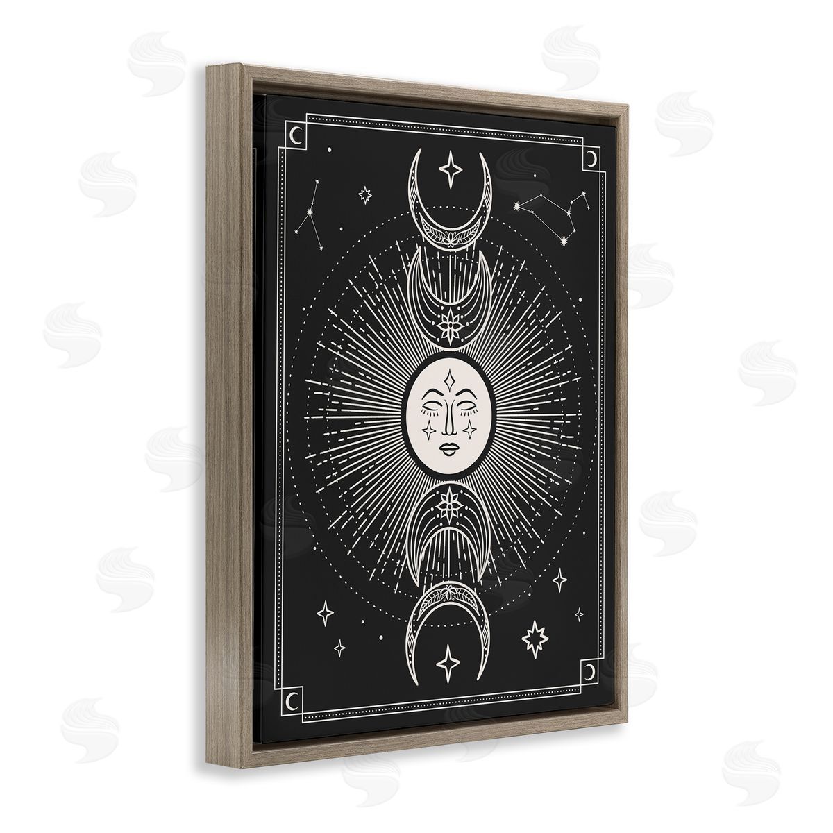 JJ Design House LLC Moon Cycle Pattern Brown Floating Frame Canvas Wall Art Print