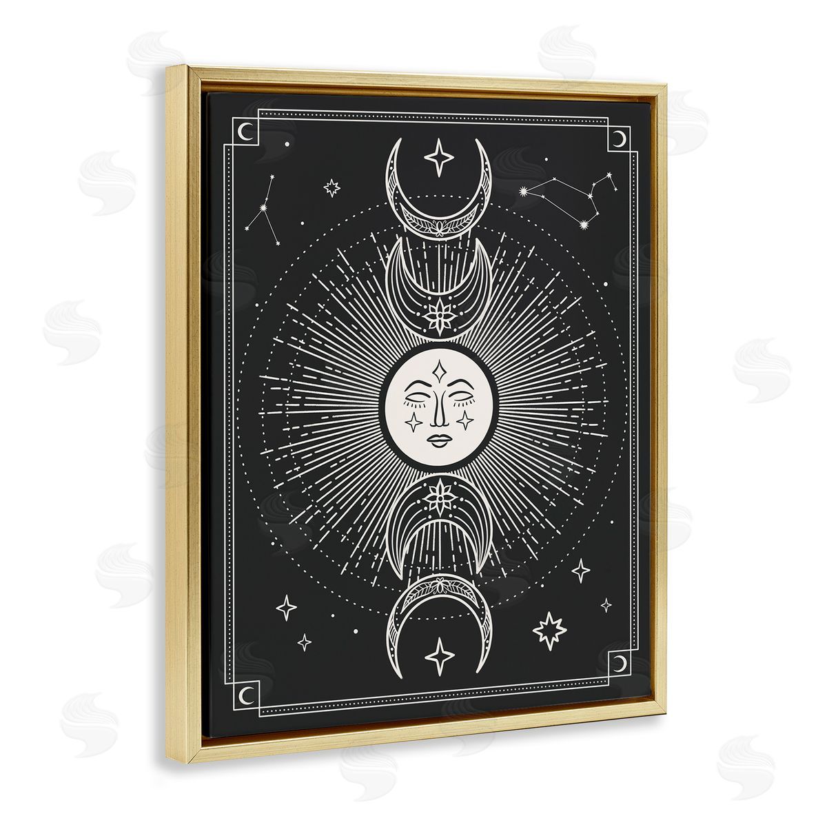 JJ Design House LLC Moon Cycle Pattern Gold Floating Frame Canvas Wall Art Print