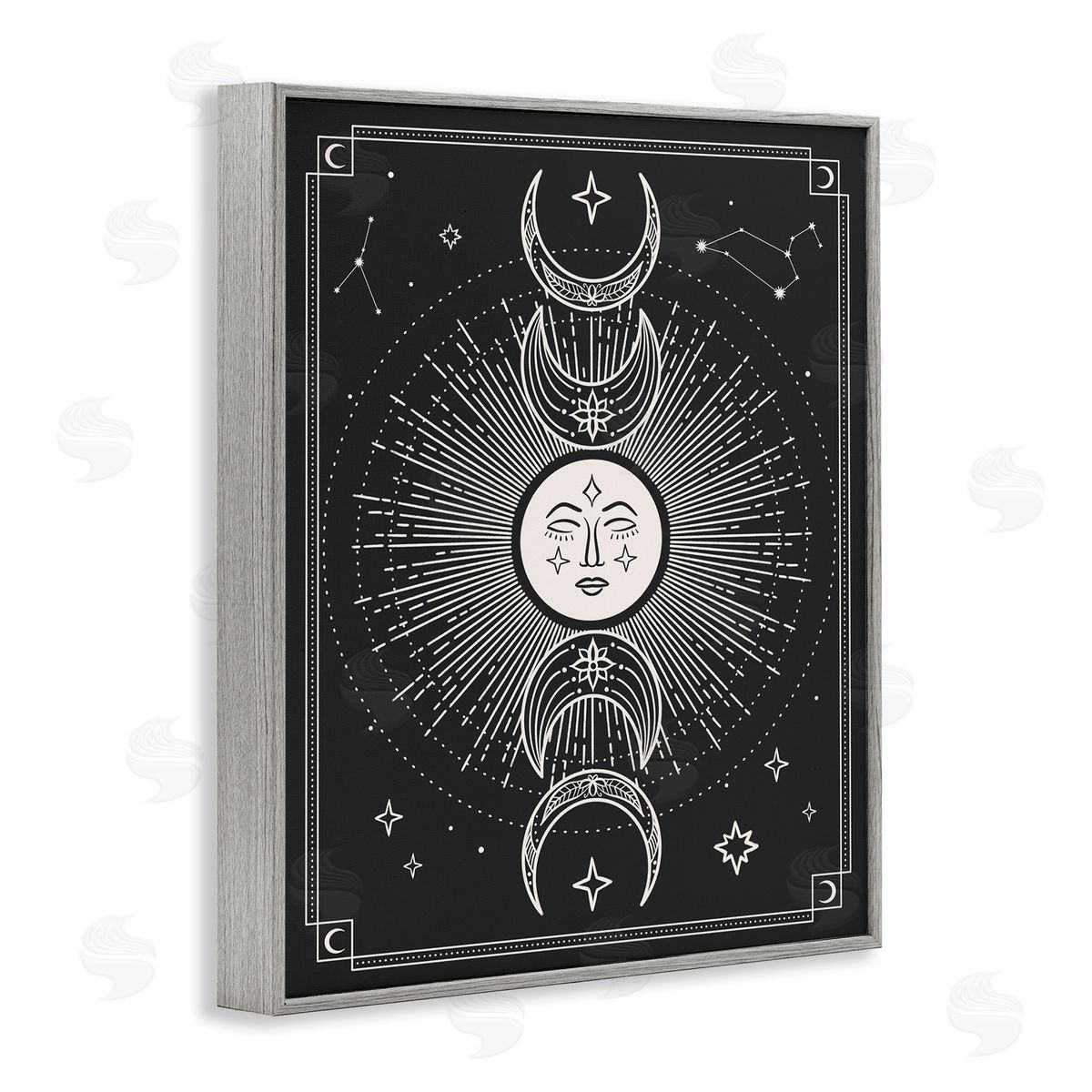 JJ Design House LLC Moon Cycle Pattern Gray Framed Giclee Wall Art Print