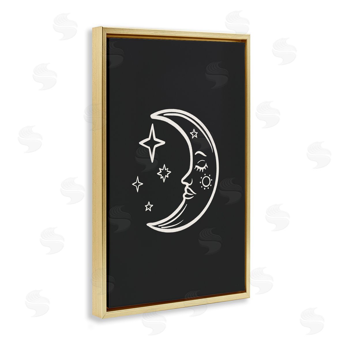 JJ Design House LLC Moon & Stars on Black Gold Floating Frame Canvas Wall Art Print