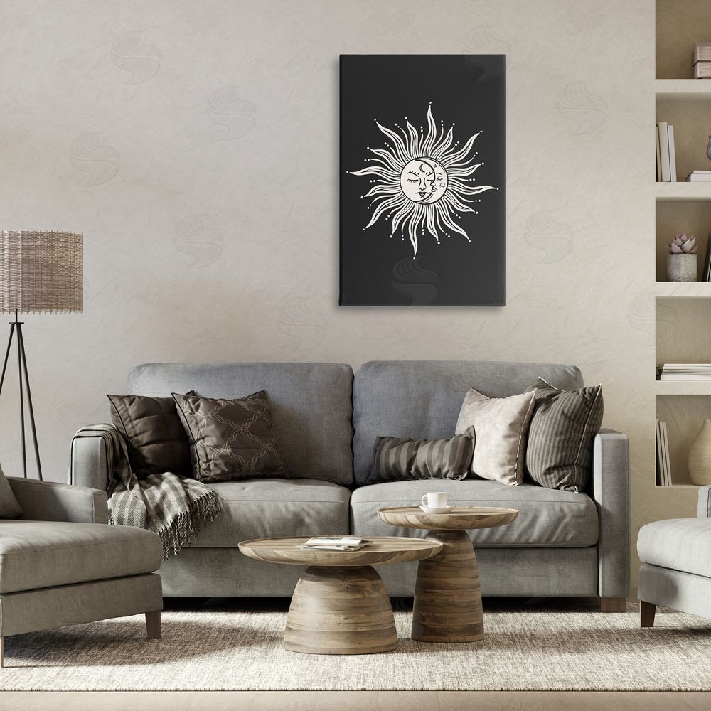 JJ Design House LLC Celestial Sun on Black Canvas Wall Art Print in Room