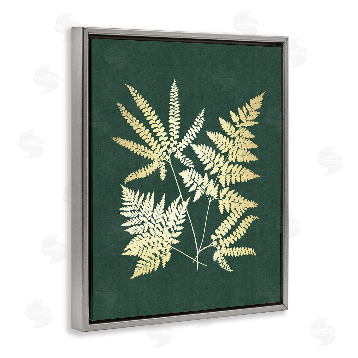 JJ Design House LLC Gilded Fern Leaves Gray Floating Frame Canvas Wall Art Print