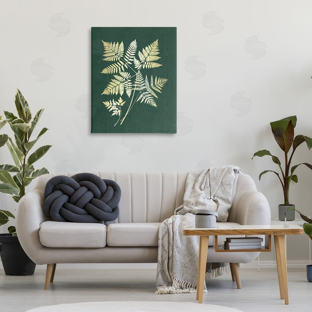 JJ Design House LLC Fern Leaves on Green Canvas Wall Art Print in Room