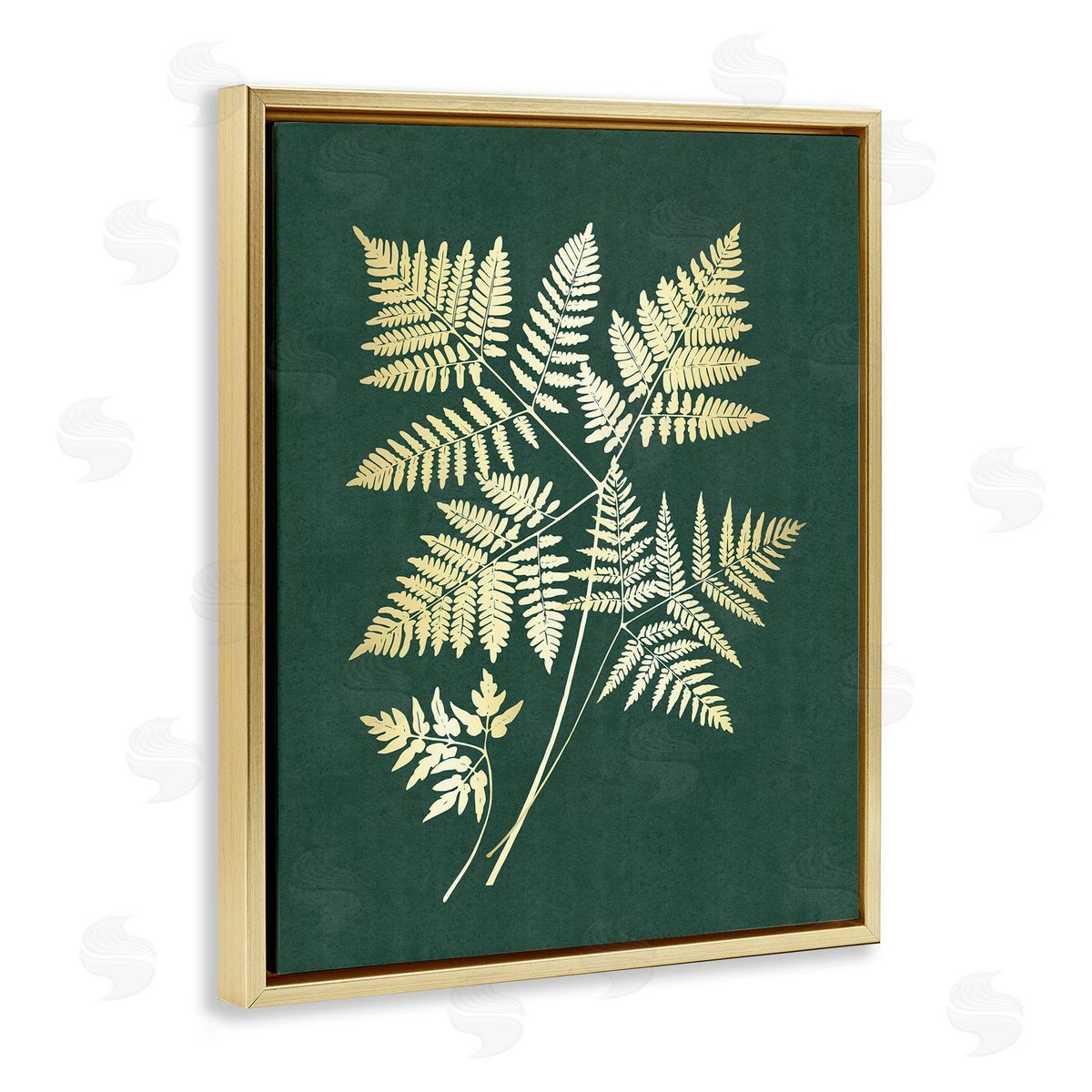 JJ Design House LLC Fern Leaves on Green Gold Floating Frame Canvas Wall Art Print