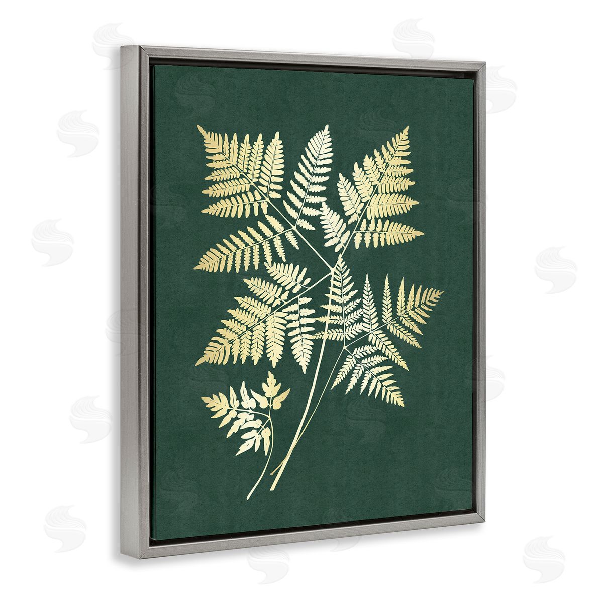 JJ Design House LLC Fern Leaves on Green Gray Floating Frame Canvas Wall Art Print