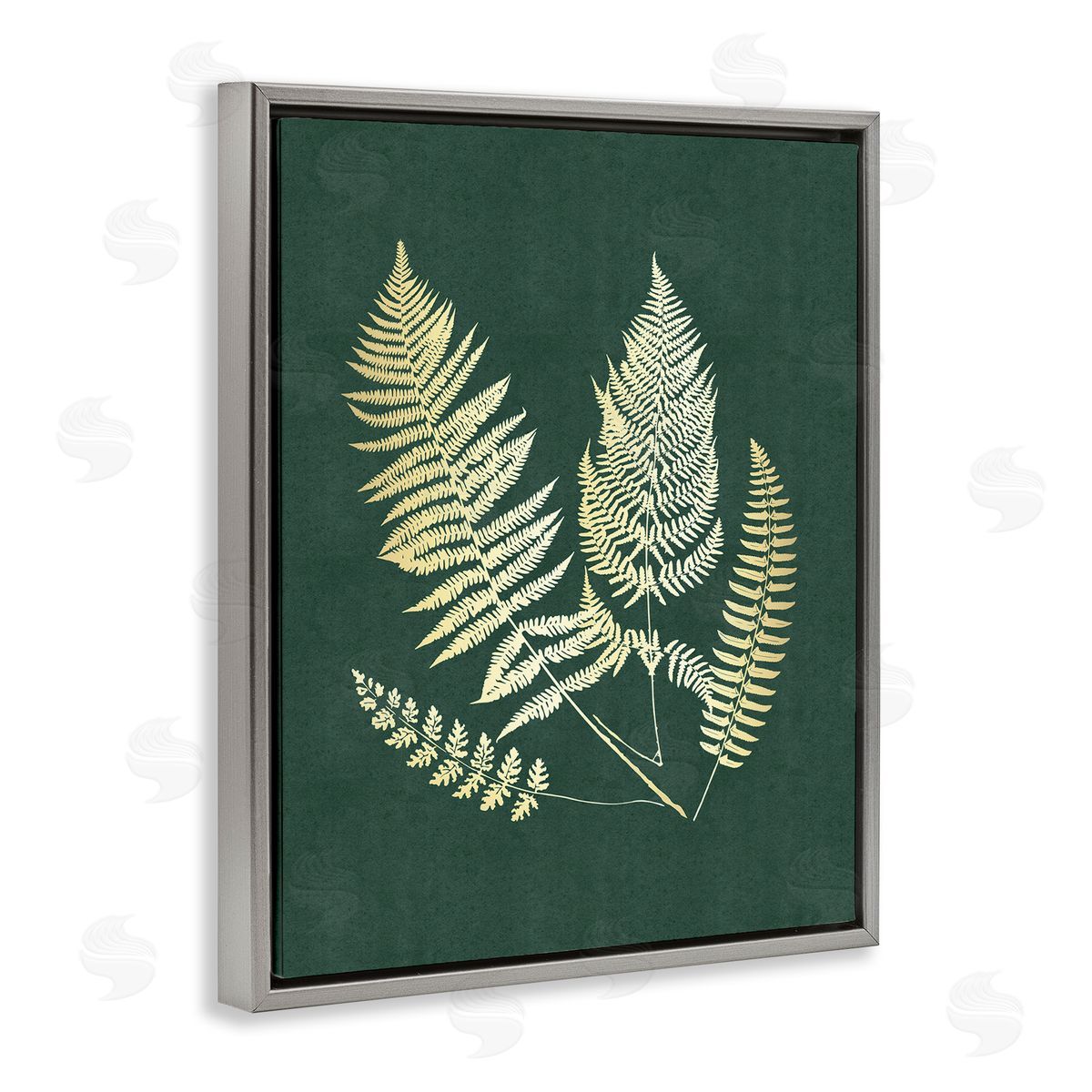 JJ Design House LLC Gilded Fern Sprigs Gray Floating Frame Canvas Wall Art Print