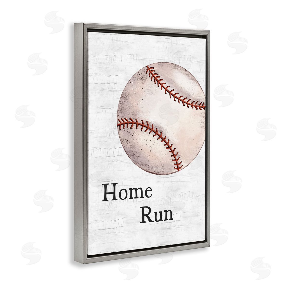 JJ Design House LLC Home Run Baseball Gray Floating Frame Canvas Wall Art Print