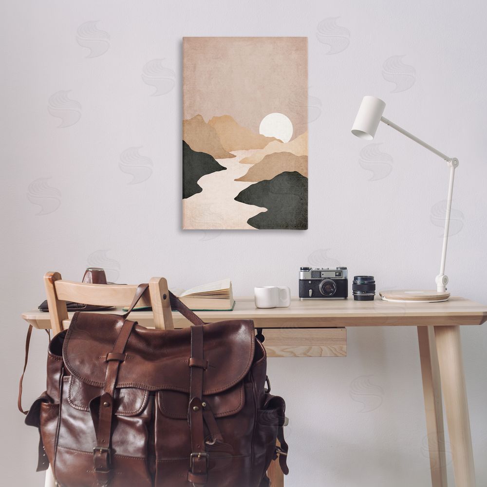 JJ Design House LLC Beige Mountains with Stream Canvas Wall Art Print in Room