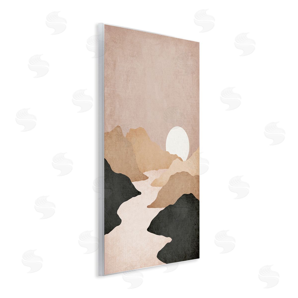 JJ Design House LLC Beige Mountains with Stream Wooden Wall Plaque Art Print