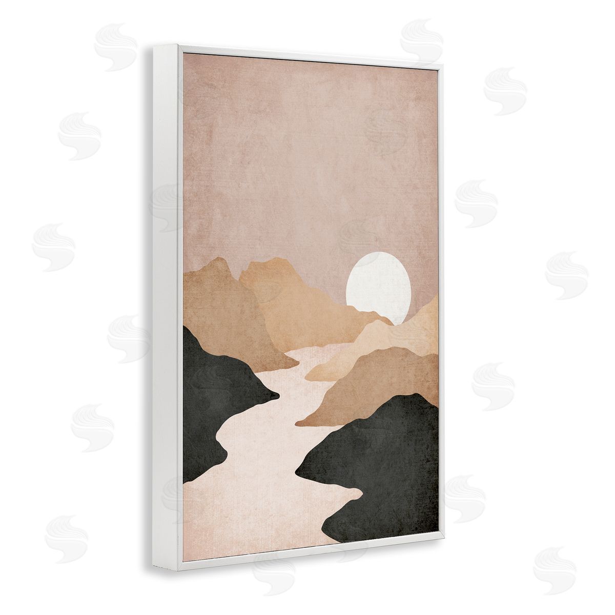 JJ Design House LLC Beige Mountains with Stream White Framed Giclee Wall Art Print