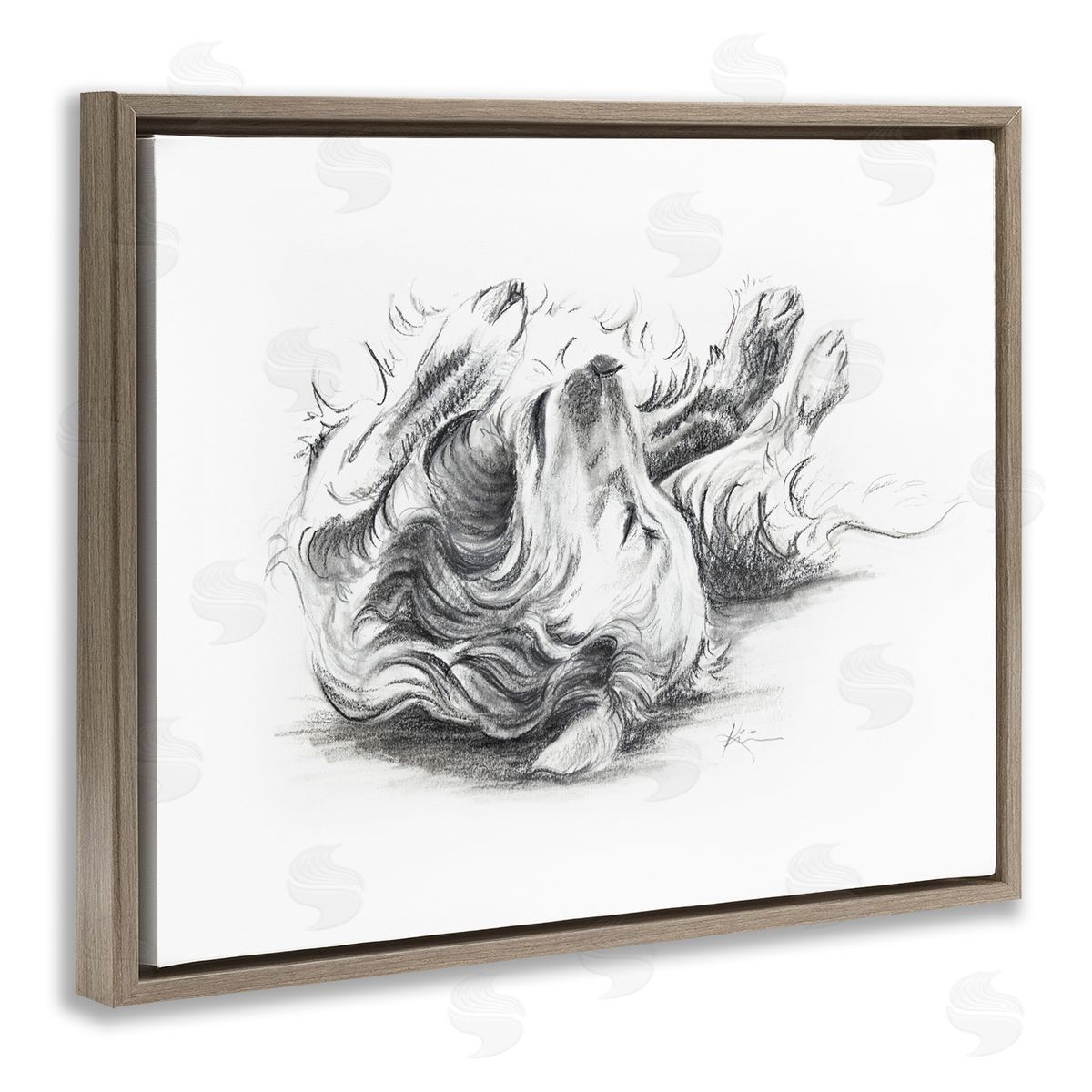 Lindsay Kivi Fine Art Naptime Dog Drawing Brown Floating Frame Canvas Wall Art Print