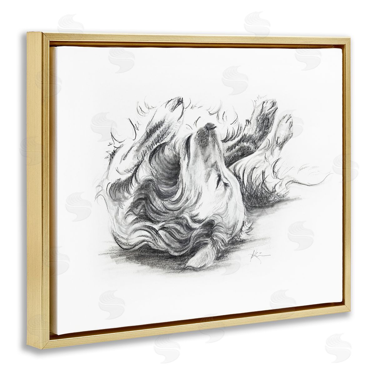Lindsay Kivi Fine Art Naptime Dog Drawing Gold Floating Frame Canvas Wall Art Print