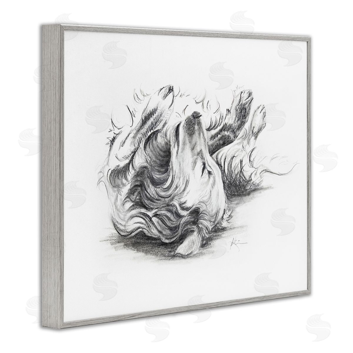 Lindsay Kivi Fine Art Naptime Dog Drawing Gray Framed Giclee Wall Art Print