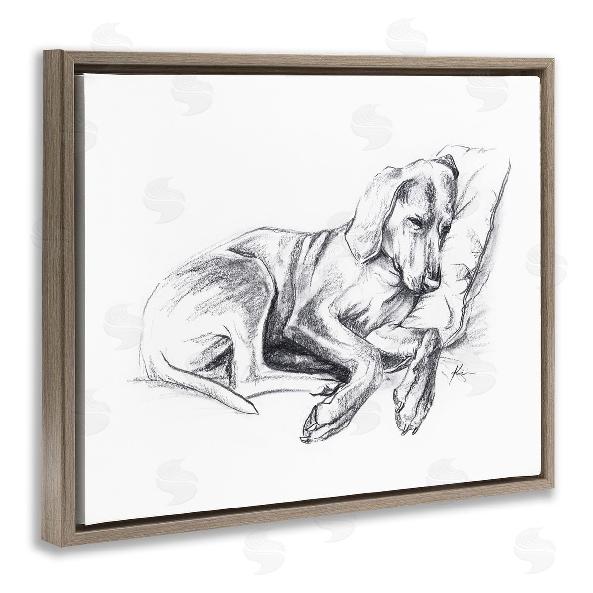 Lindsay Kivi Fine Art Napping Dog Drawing Brown Floating Frame Canvas Wall Art Print