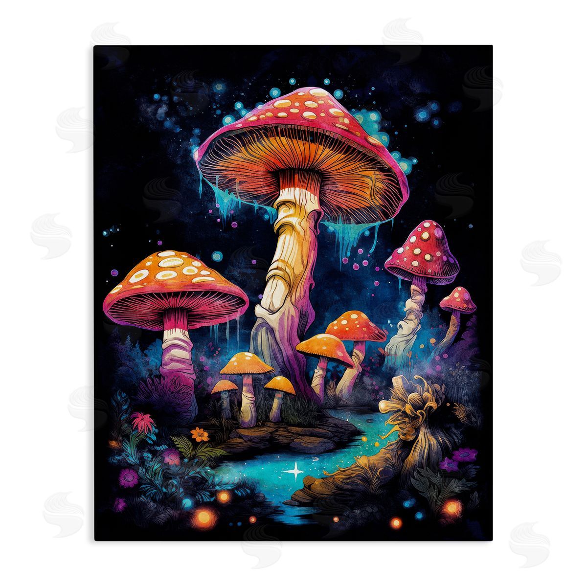Nina Blue Psychedelic Mushroom Scene Canvas Wall Art Print