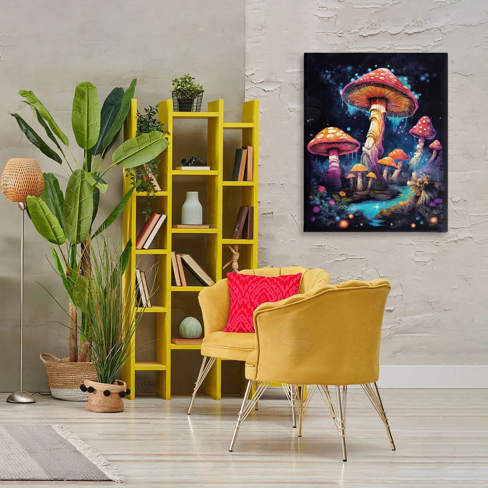 Nina Blue Psychedelic Mushroom Scene Canvas Wall Art Print in Room