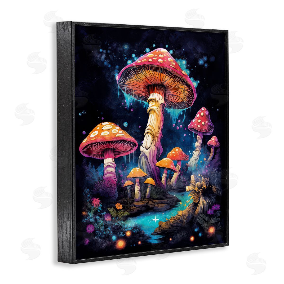 Nina Blue Psychedelic Mushroom Scene Black Framed Giclee Wall Art Print