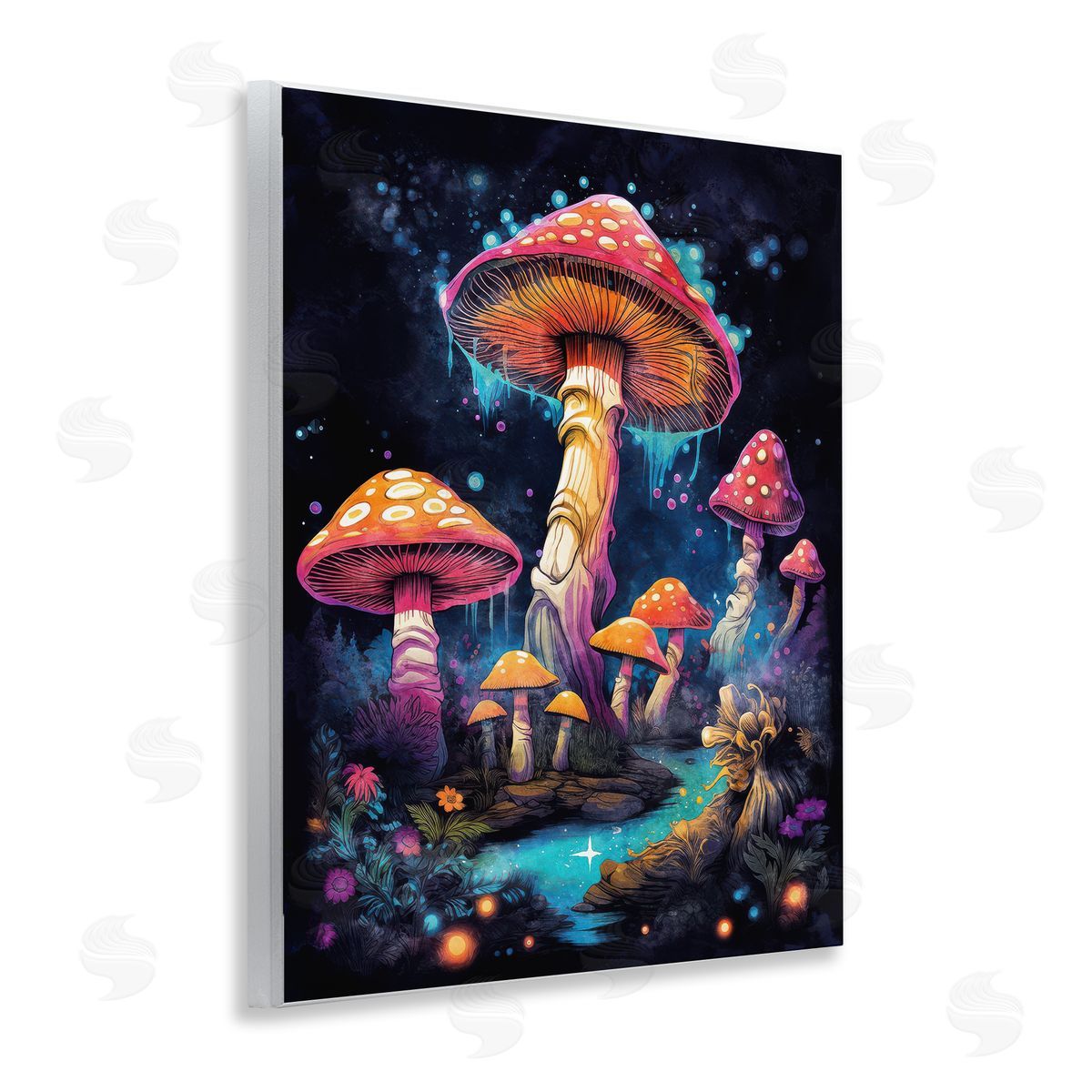 Nina Blue Psychedelic Mushroom Scene Wooden Wall Plaque Art Print