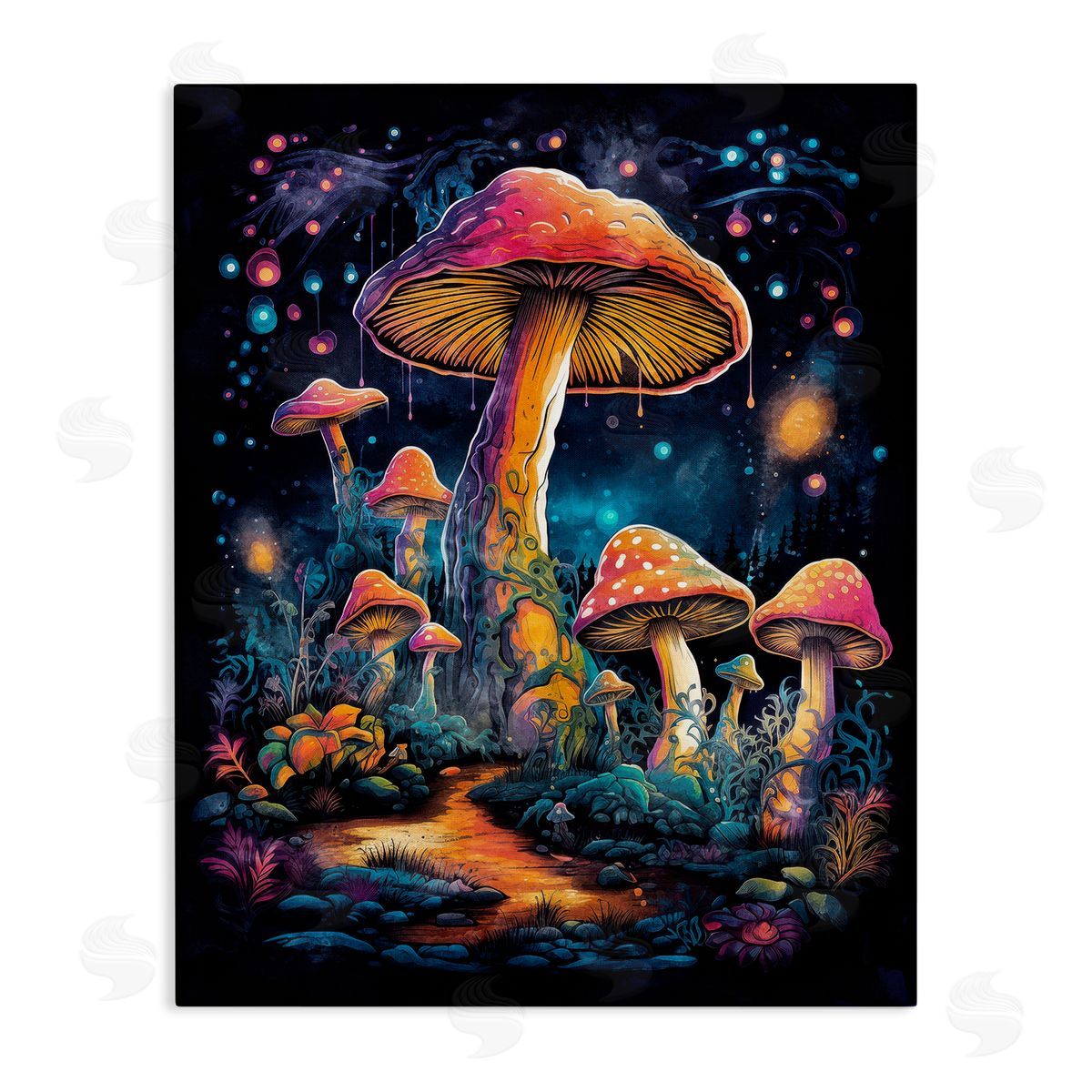 Nina Blue Psychedelic Mushrooms Nature Canvas Wall Art Print