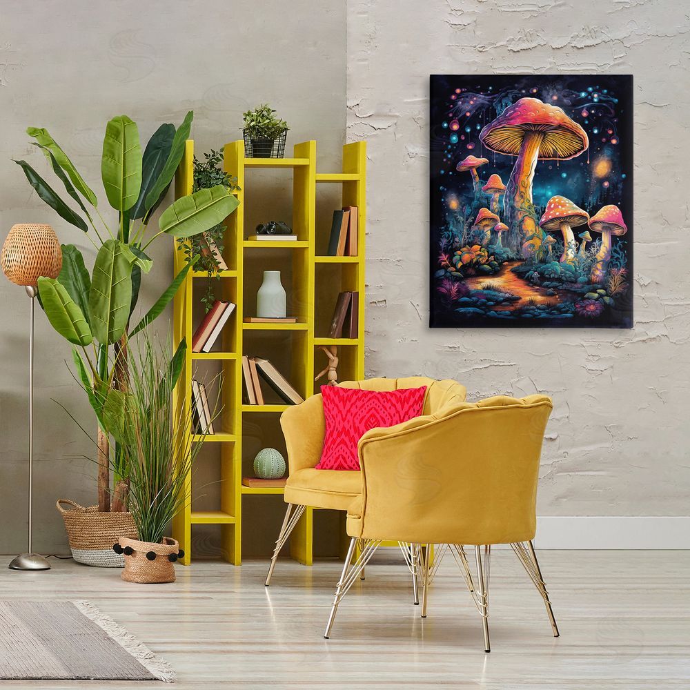 Nina Blue Psychedelic Mushrooms Nature Canvas Wall Art Print in Room