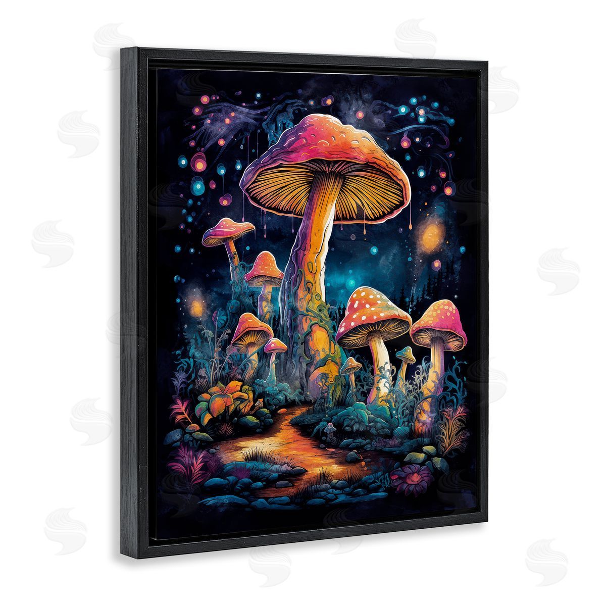 Nina Blue Psychedelic Mushrooms Nature Black Floating Frame Canvas Wall Art Print