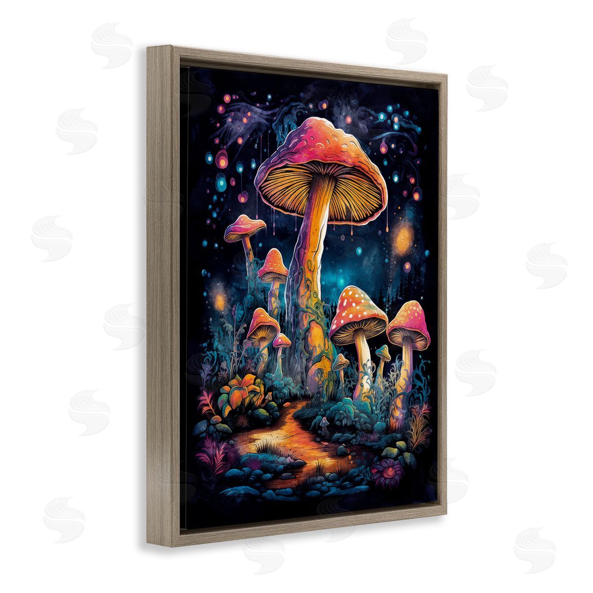 Nina Blue Psychedelic Mushrooms Nature Brown Floating Frame Canvas Wall Art Print
