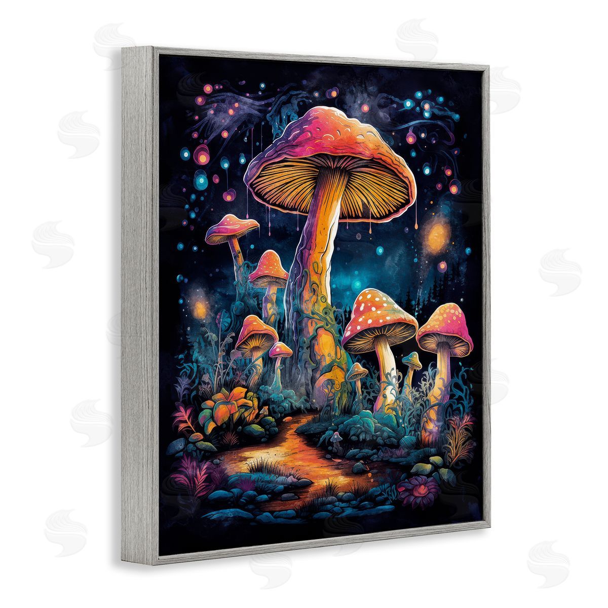 Nina Blue Psychedelic Mushrooms Nature Gray Framed Giclee Wall Art Print