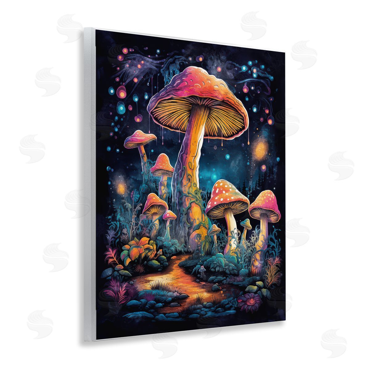 Nina Blue Psychedelic Mushrooms Nature Wooden Wall Plaque Art Print