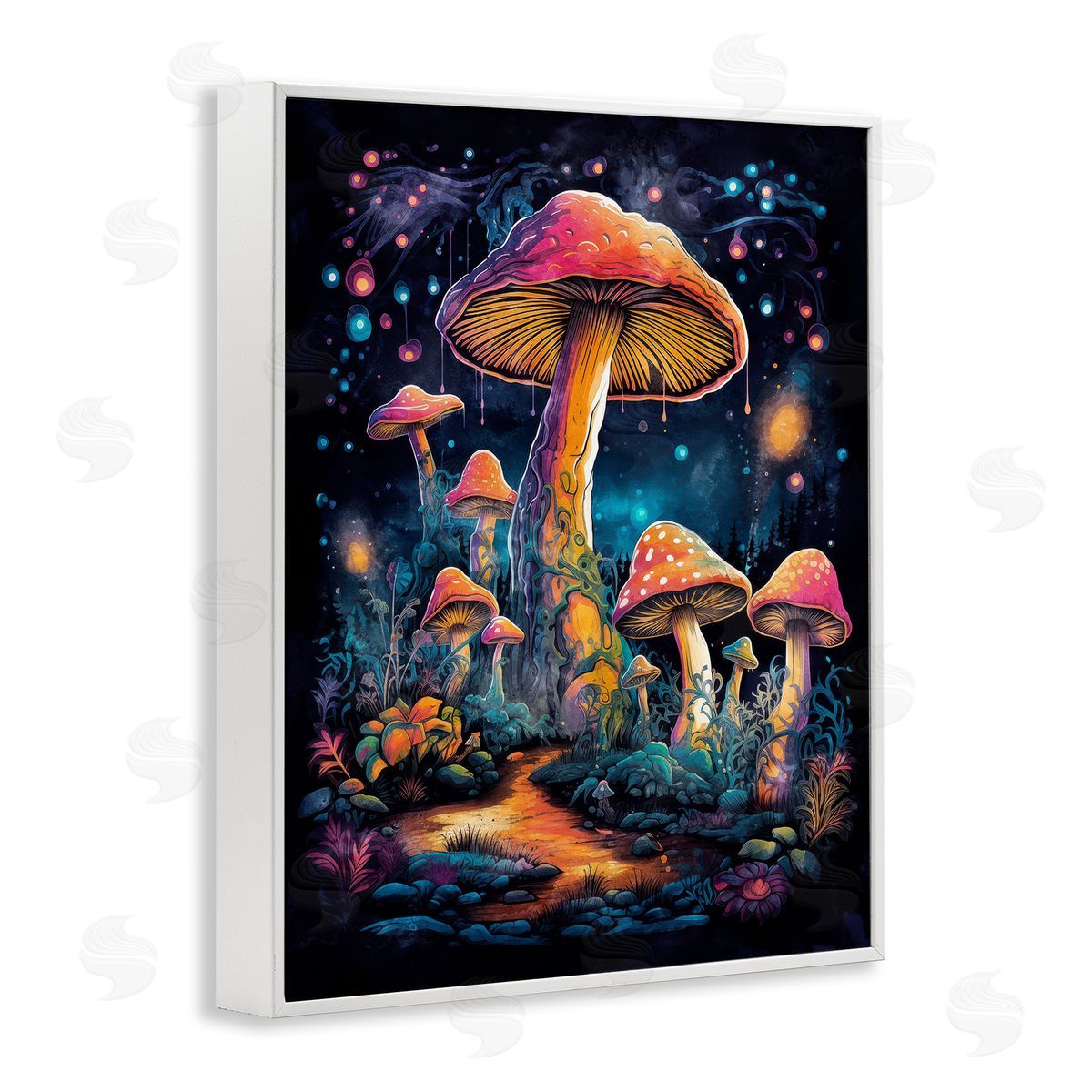 Nina Blue Psychedelic Mushrooms Nature White Framed Giclee Wall Art Print