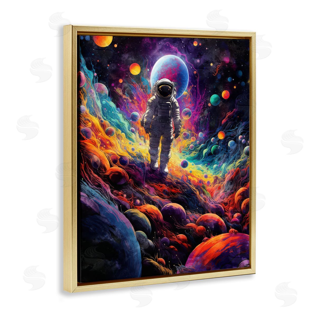 Nina Blue Stepping on Space Terrain Gold Floating Frame Canvas Wall Art Print