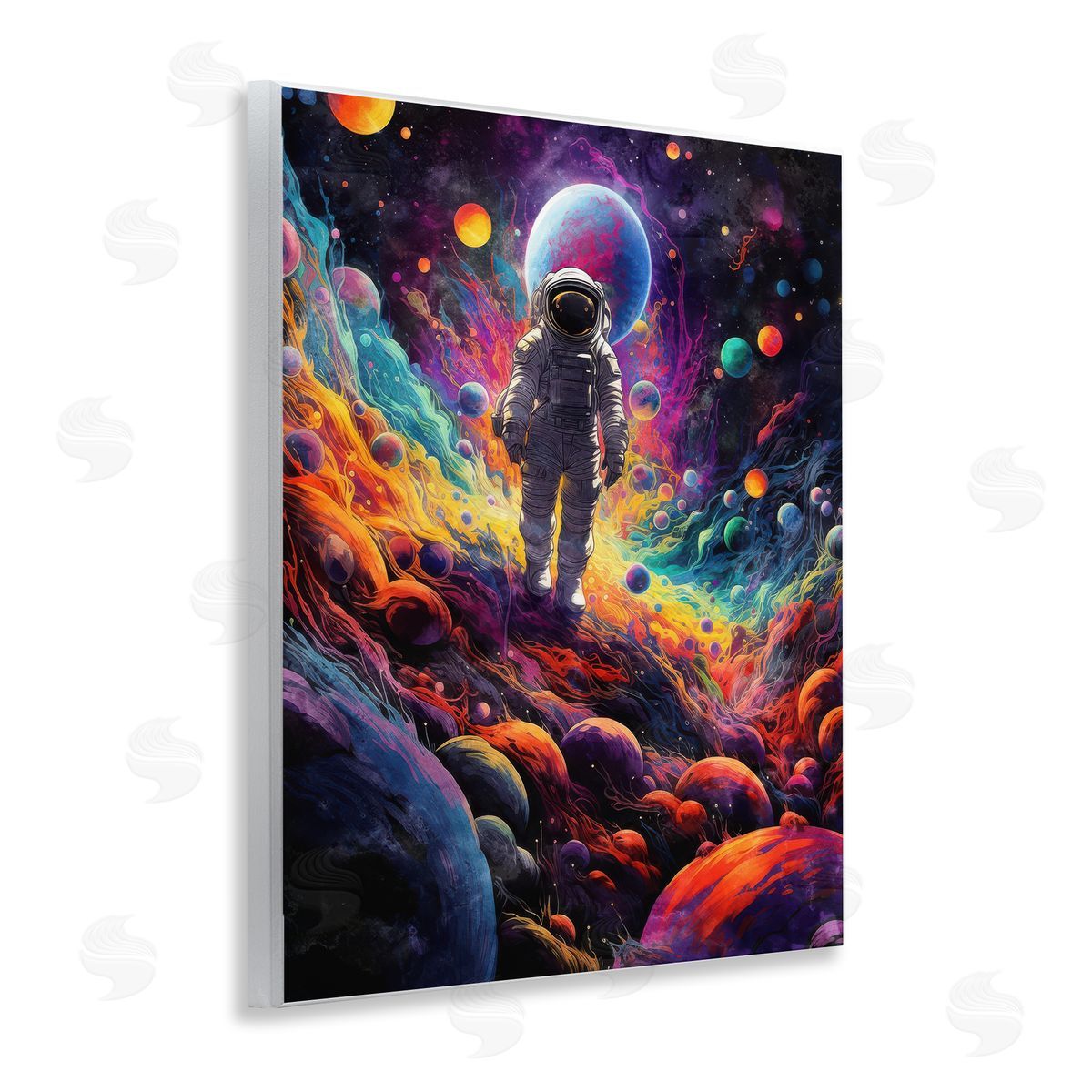 Nina Blue Stepping on Space Terrain Wooden Wall Plaque Art Print