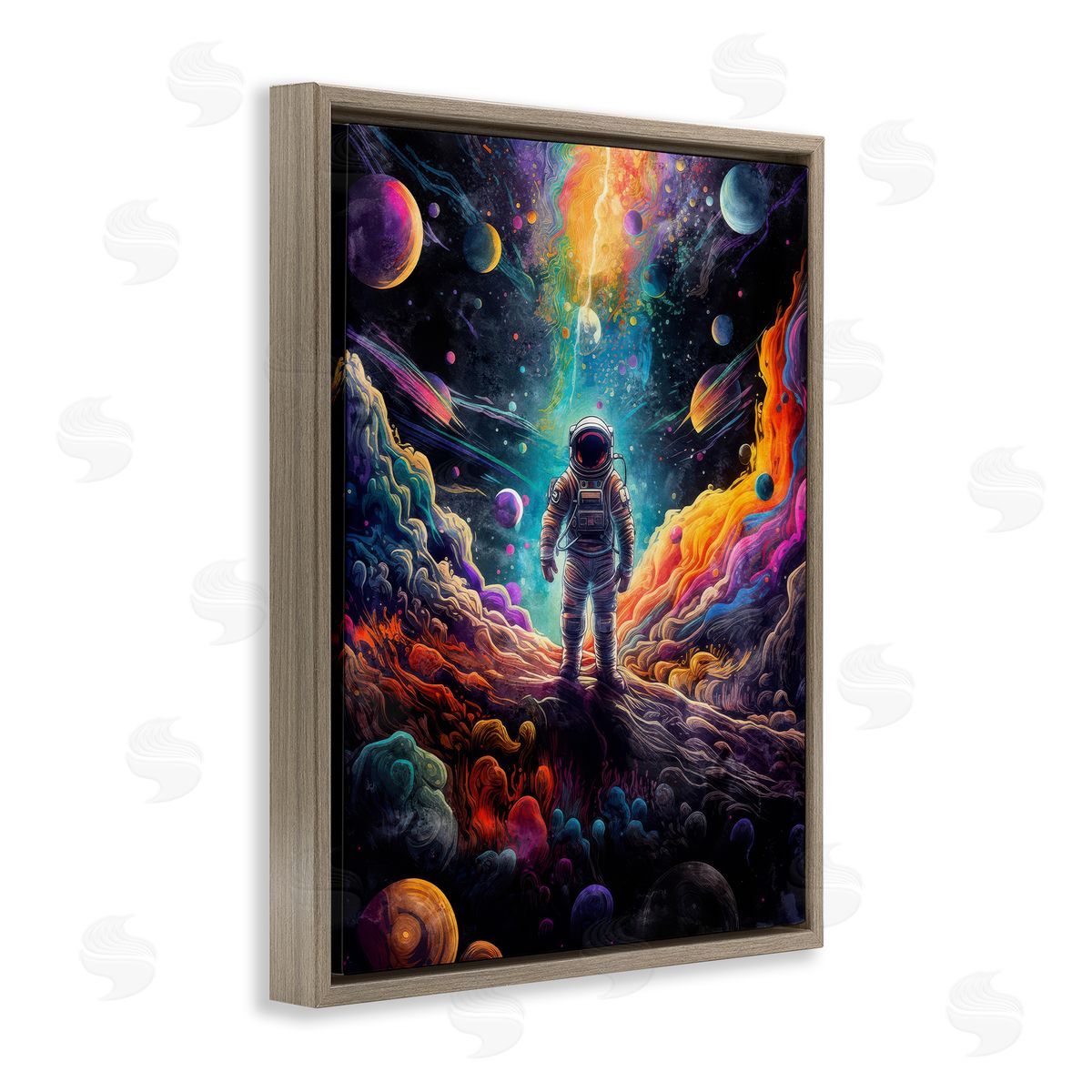 Nina Blue Astronaut on Planet Terrain Brown Floating Frame Canvas Wall Art Print