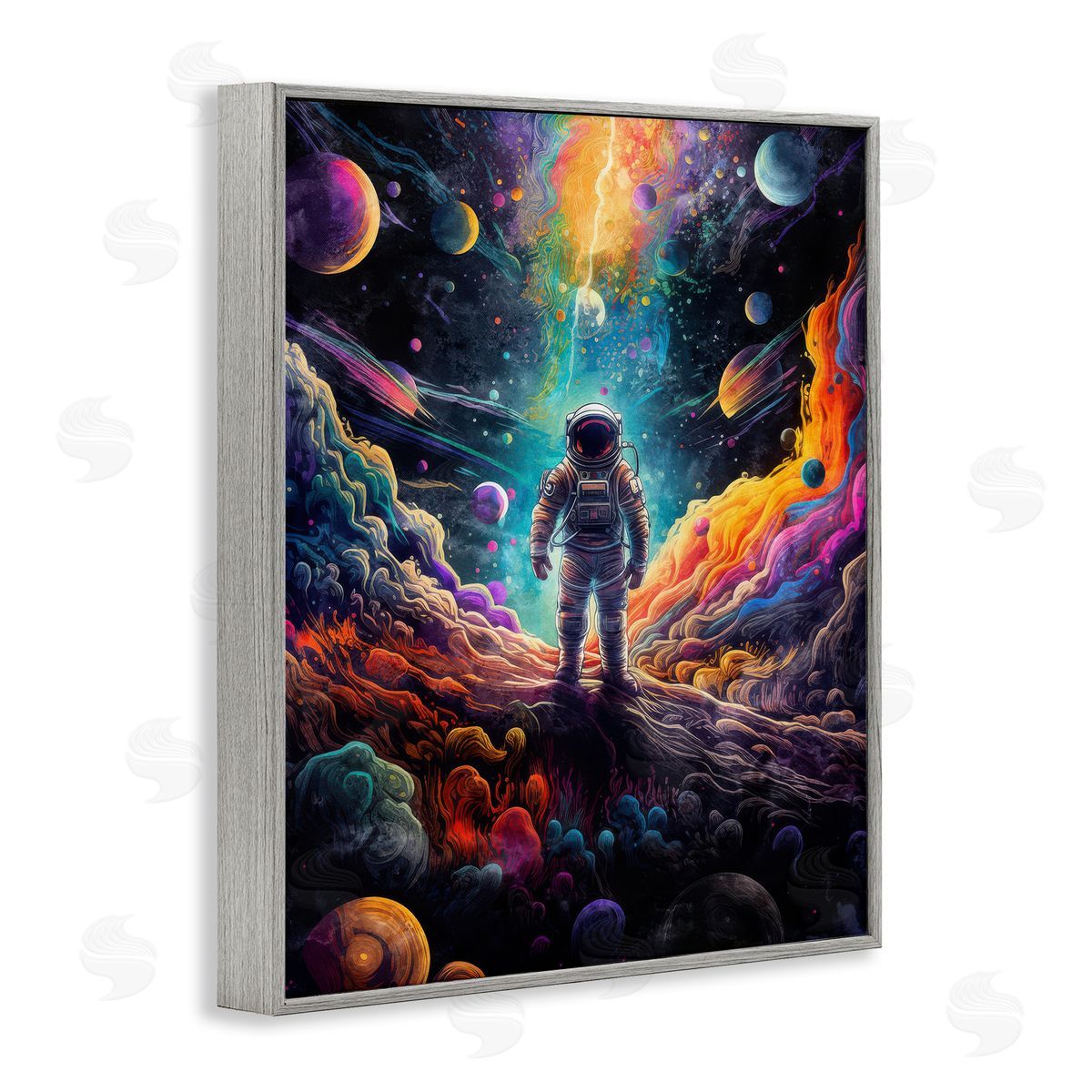 Nina Blue Astronaut on Planet Terrain Gray Framed Giclee Wall Art Print