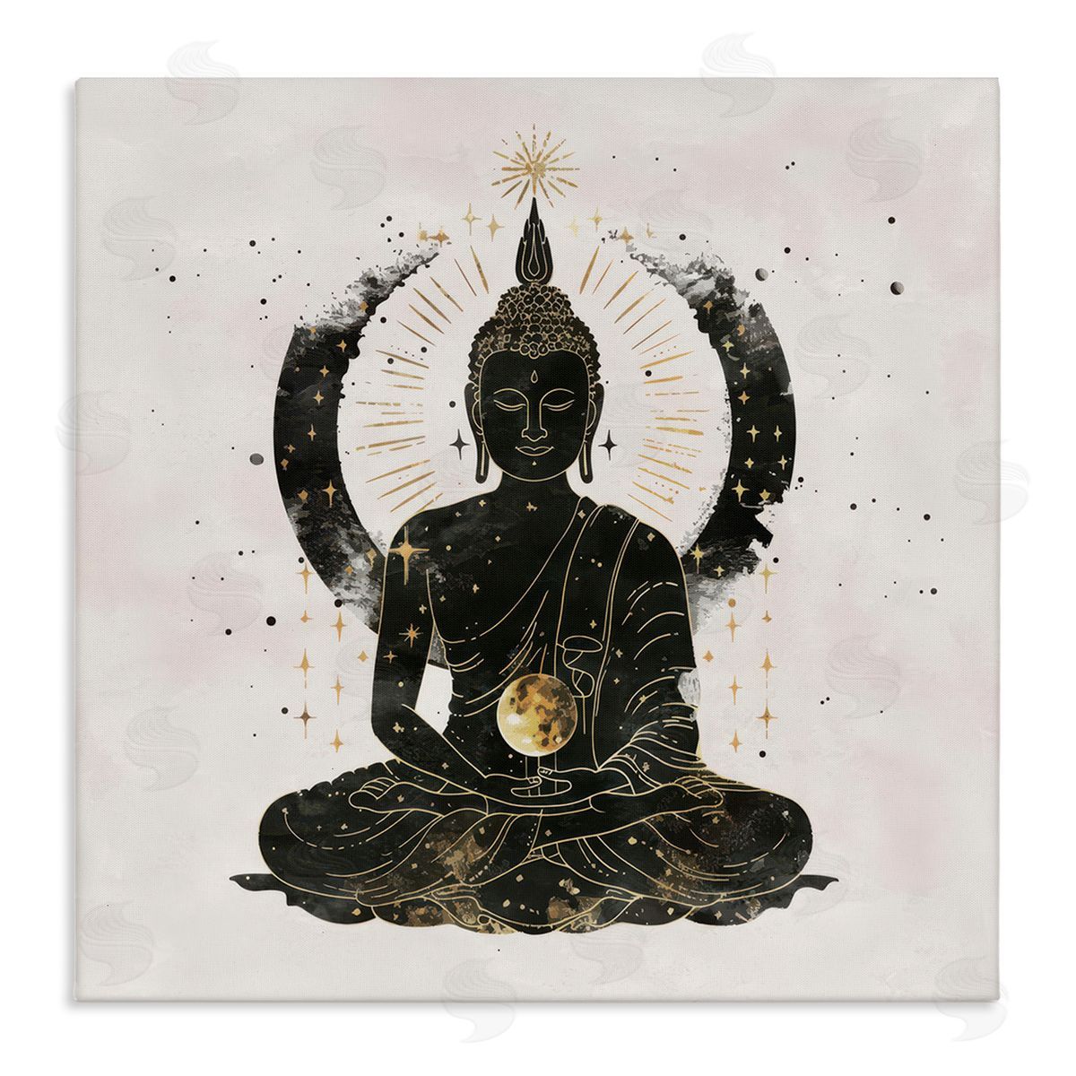 Nina Blue Sitting Buddha Sun Rays Canvas Wall Art Print