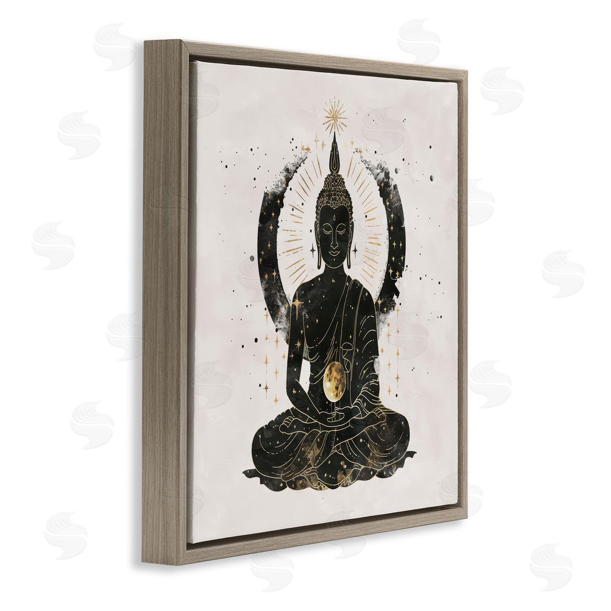 Nina Blue Sitting Buddha Sun Rays Brown Floating Frame Canvas Wall Art Print
