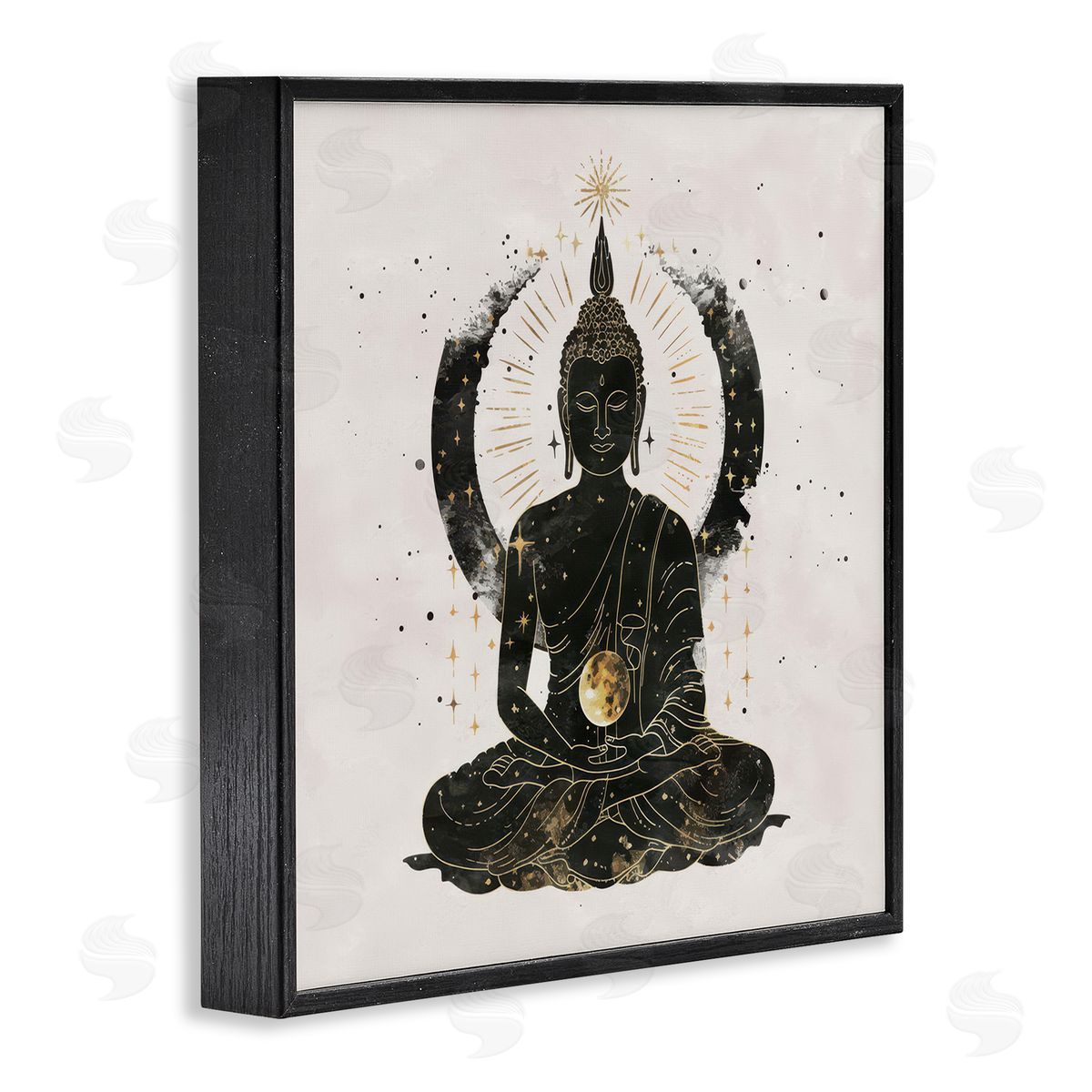 Nina Blue Sitting Buddha Sun Rays Black Framed Giclee Wall Art Print