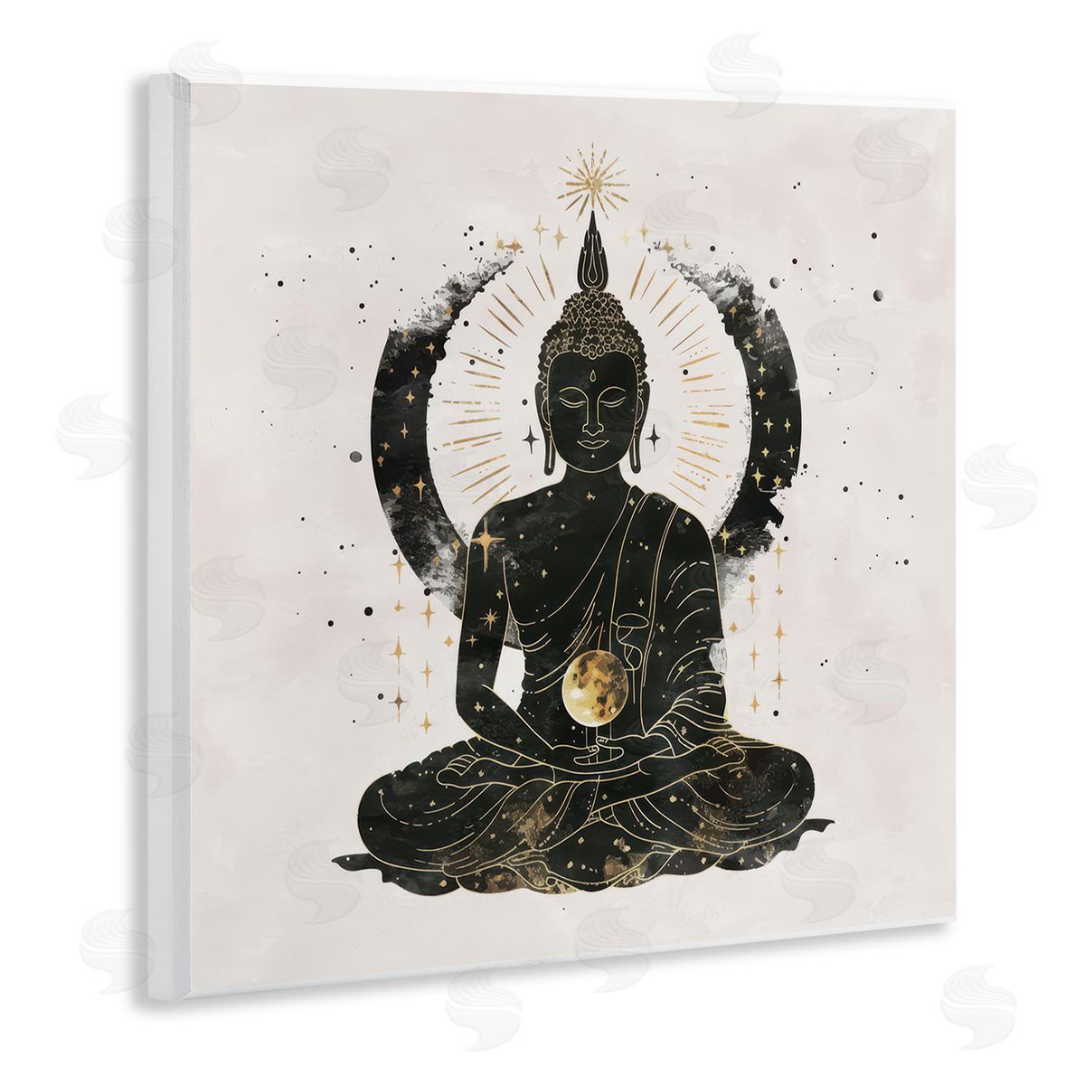 Nina Blue Sitting Buddha Sun Rays Wooden Wall Plaque Art Print