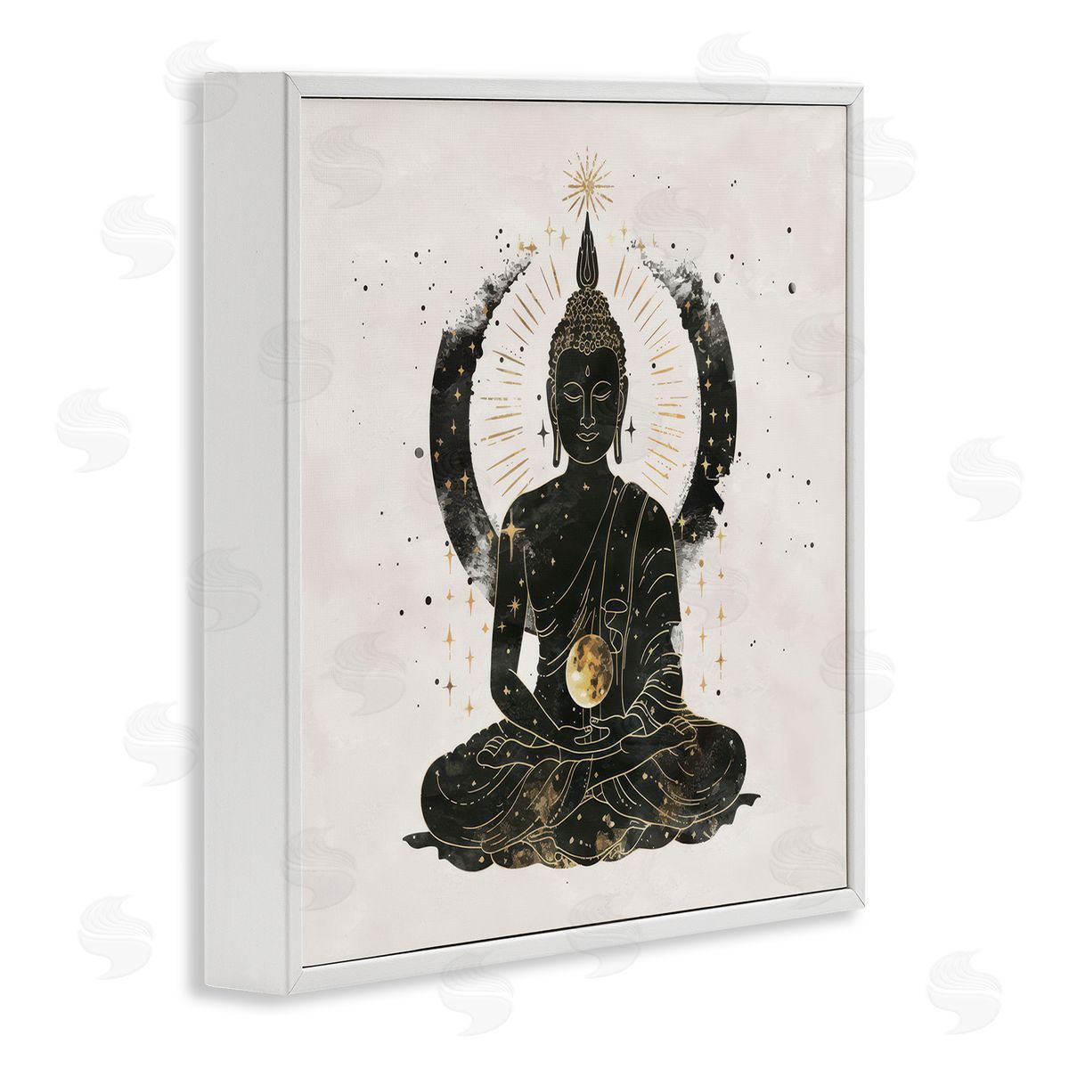 Nina Blue Sitting Buddha Sun Rays White Framed Giclee Wall Art Print
