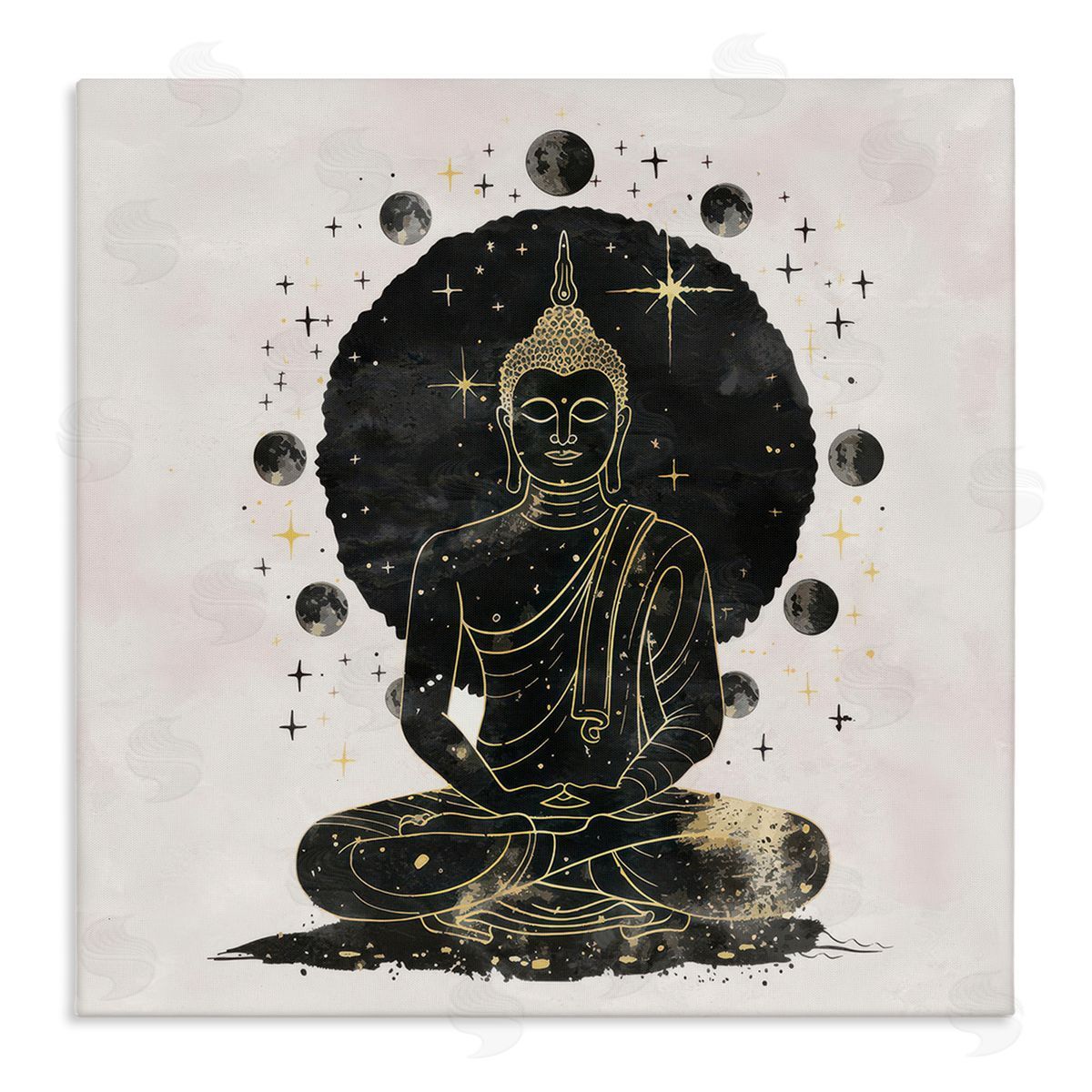 Nina Blue Gilded Sitting Buddha Canvas Wall Art Print