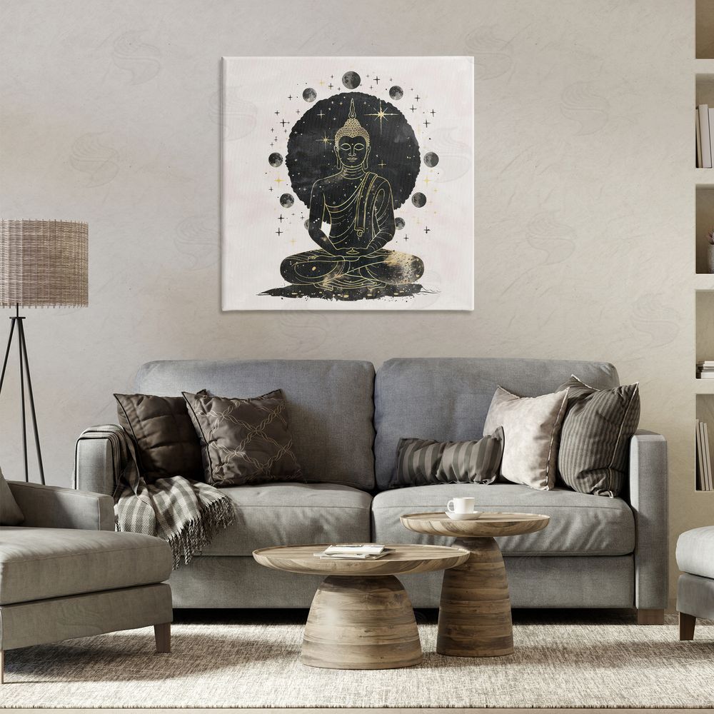 Nina Blue Gilded Sitting Buddha Canvas Wall Art Print in Room